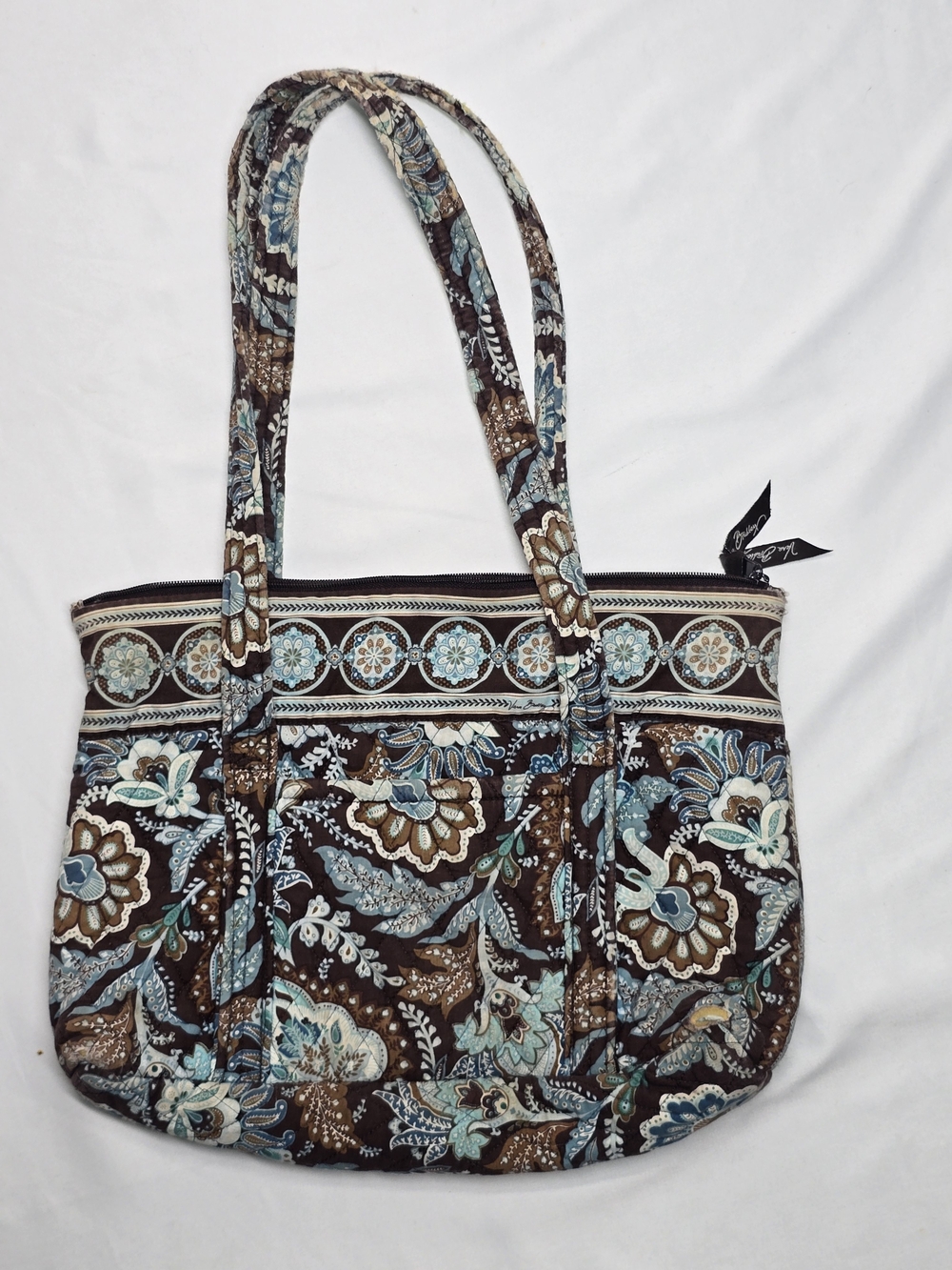 Vera Bradley Vintage Quilted Cotton Brown Blue Paisley Zip Tote Bag
